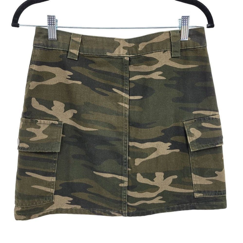 Top Shop Army Green Camo Mini Skirt Sz 6 Denim Cargo Military Streetwear Grunge - Picture 9 of 13